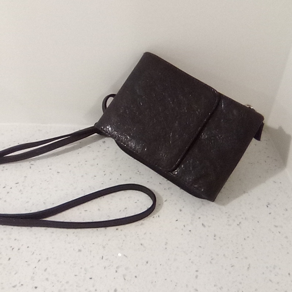 Faux Leather Cross Body Wallet Pebbled Look